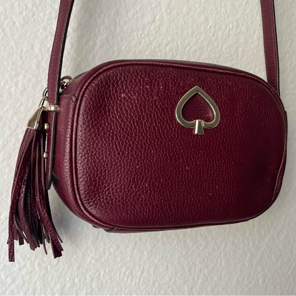 Kate Spade Pebbled Leather Crossbody Should Purse Bag-Burgundy/Maroon-Preppy-Wmn - Picture 3 of 15